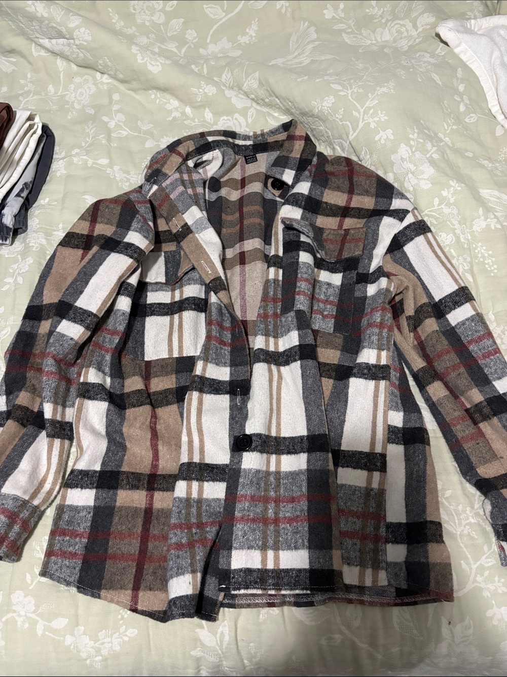 SHEIN Plaid Shacket in Beige, Black, Gray and Red